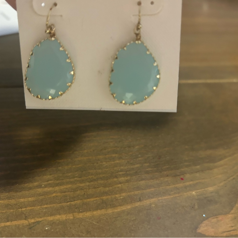 Everri Blue glass hand cut Drop Earrings with gold setting 🆕